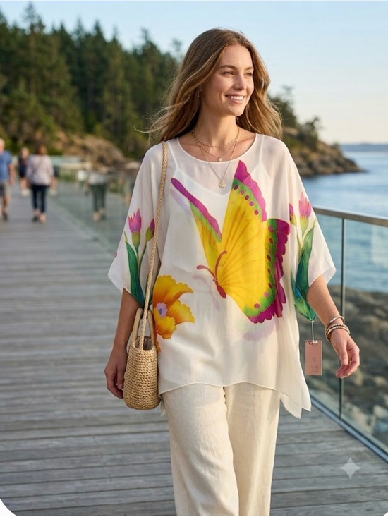KeKe Collection Tops - NWT Ke Ke Collection Silk Butterfly Floral Print Sheer Kimono Top